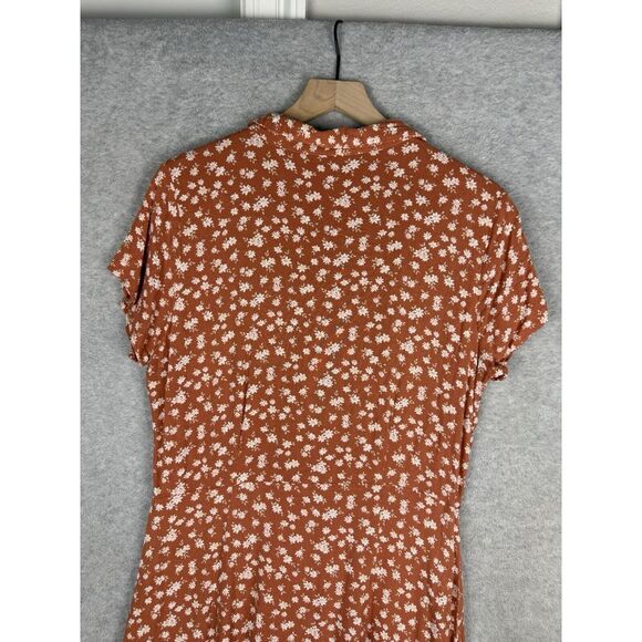 Abercrombie & Fitch Dress Womens Large Orange Floral Garden Party Midi Buttons - Picture 7 of 11